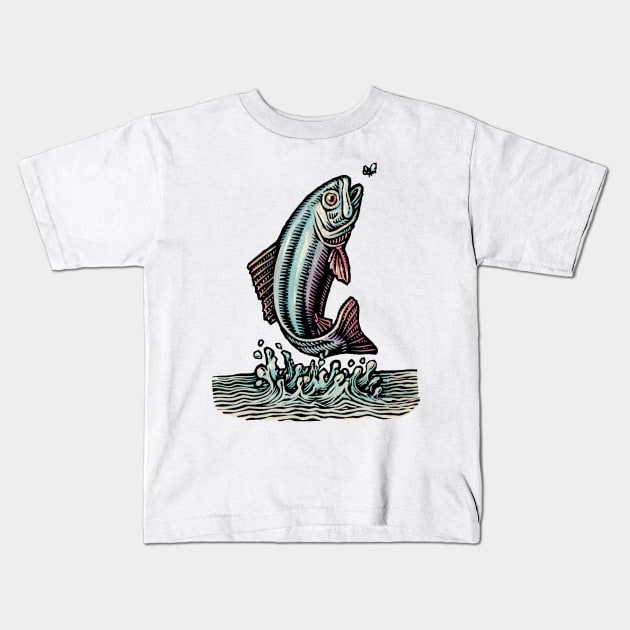 Jumping Trout Kids T-Shirt by Lisa Haney